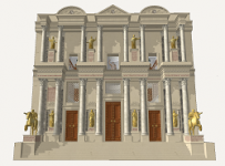 Ricostruzione digitale della facciata di una biblioteca antica